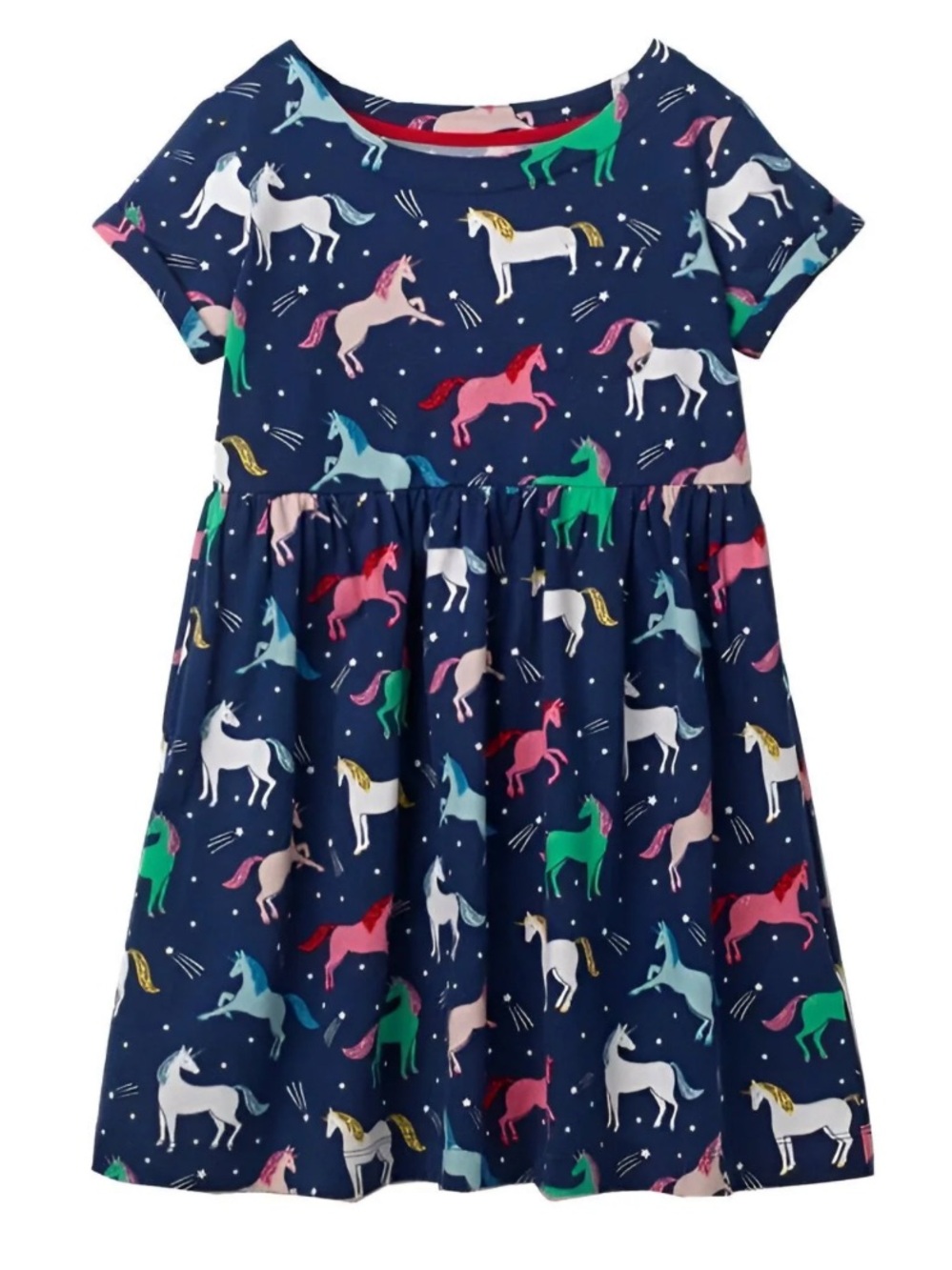 Mini Boden Navy Unicorn Print Short Sleeve Dress